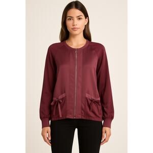St. John Burgundy Silk Bomber Jacket Size Small (P)